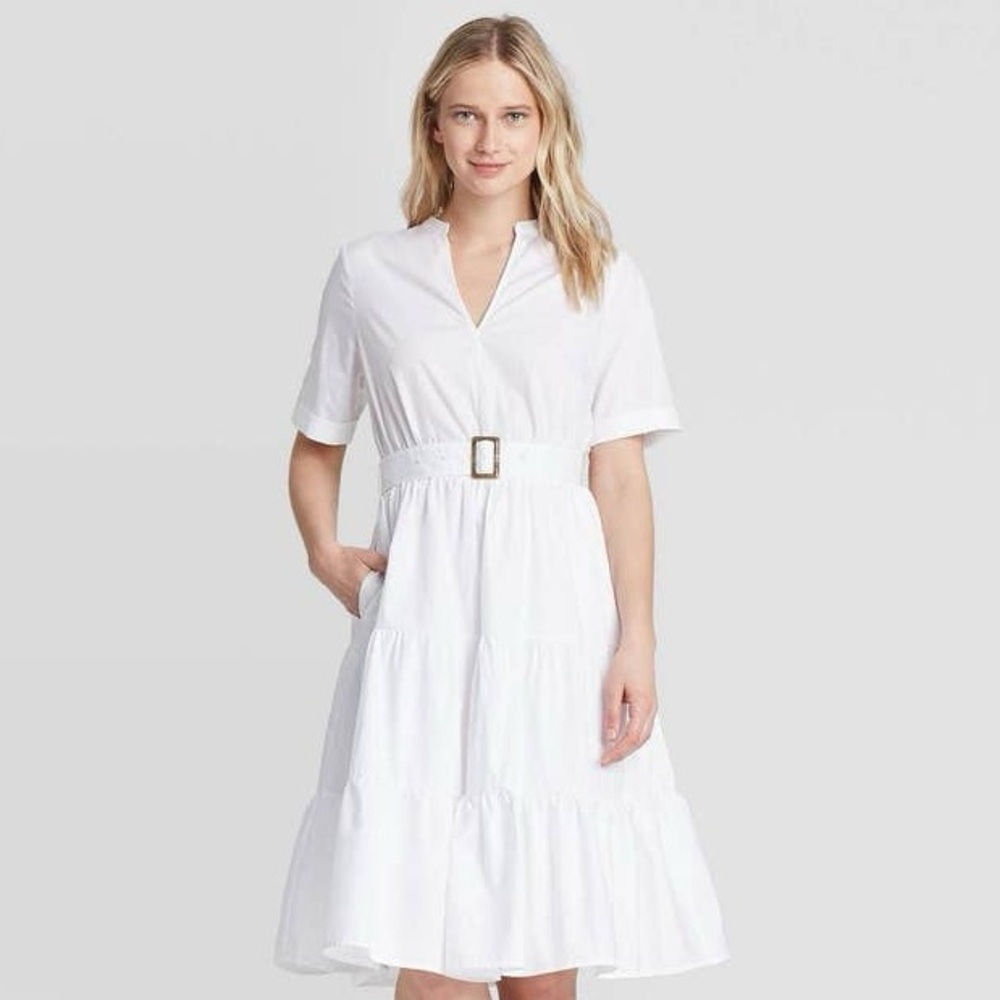 Who What Wear Midi Tiered Sundress with Belt Sz XS- White
